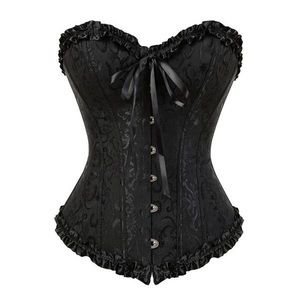New! Black Brocade Sweetheart Corset With Ruffle